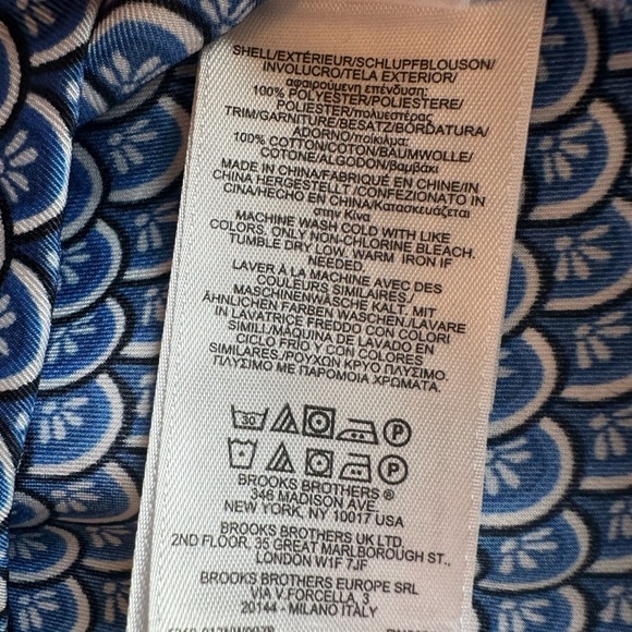 Brooks Brothers Geometric Floral Print Short Sleeve Blouse blue black white 6 - Picture 10 of 15